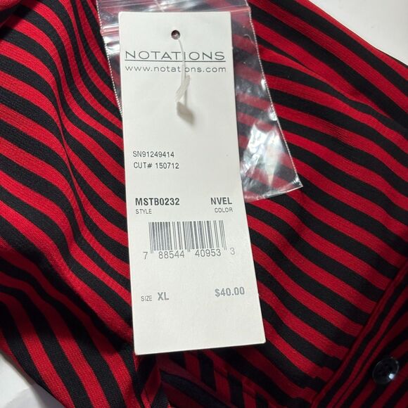 Notations  Women's Wrinkle Free Black and Red Striped Button Up Blouse XL  NWT - Picture 5 of 6